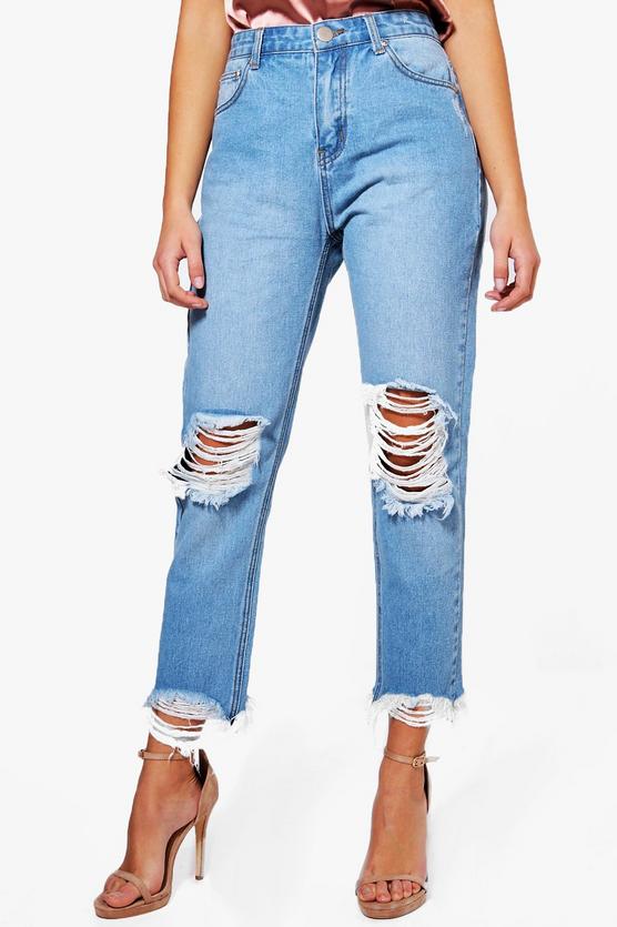 Hatty High Rise Destroyed Hem Boyfriend Jeans